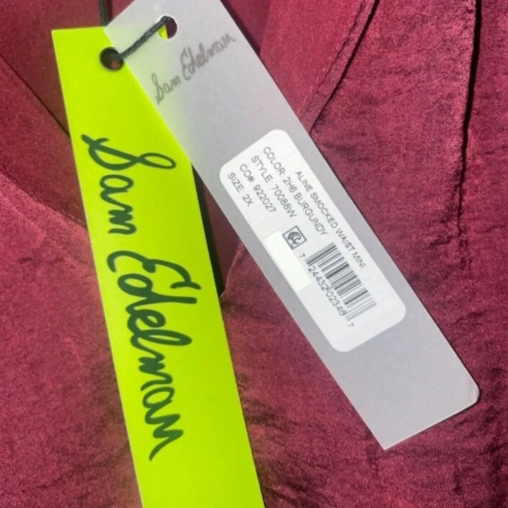 SAM EDELMAN SMOCKED LONG SLEEVE BURGUNDY A LINE DRESS - Picture 6 of 10